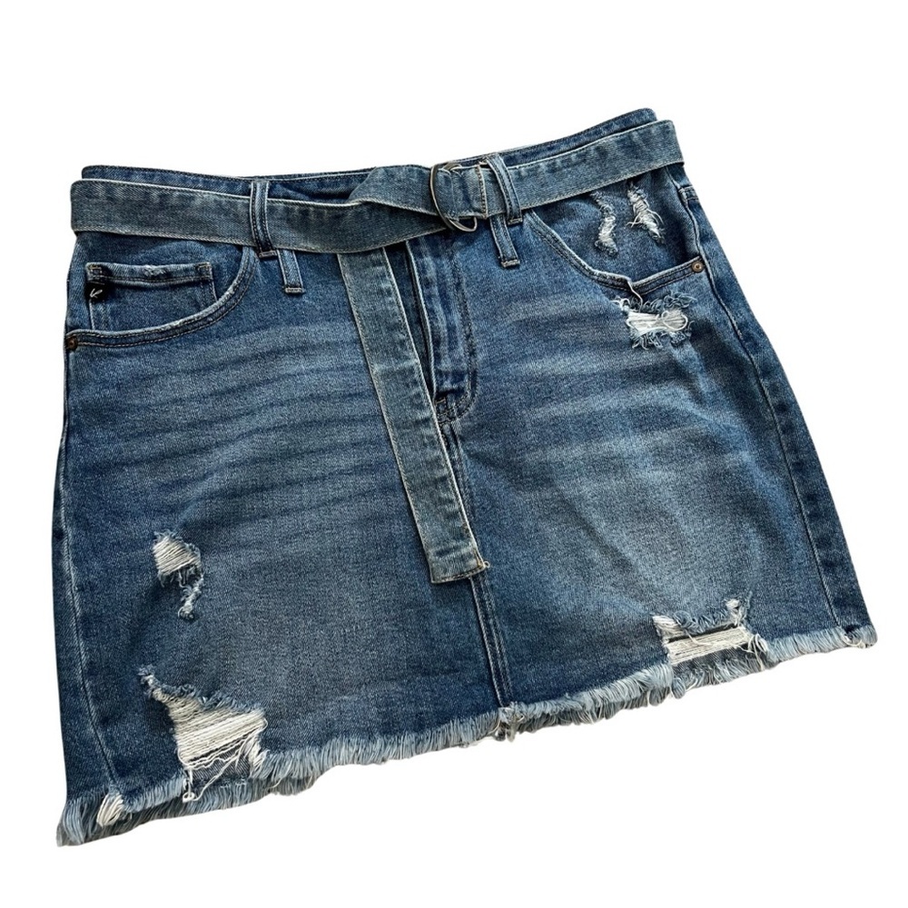 Kancan Mini Jean Skirt Women’s Size 31 Distressed Denim Stretch